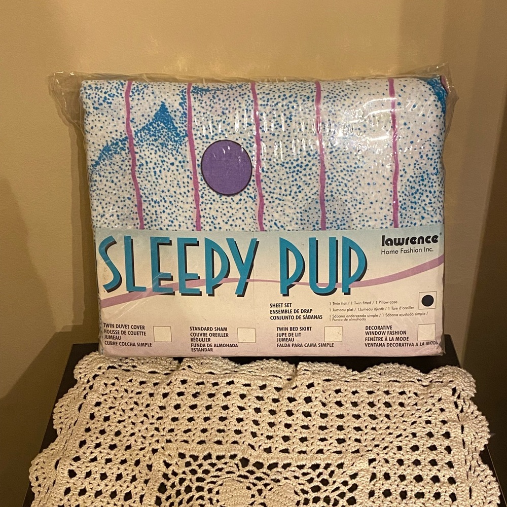 Vintage Lawrence Sleepy Pup Kids Twin Sheet Set NOS Very 80s 90s Retro